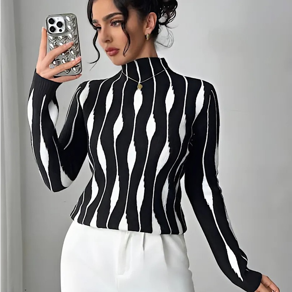 Chic Black and White Turtleneck Sweater